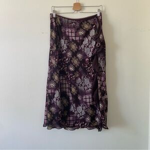 Vintage 90s Purple Floral Midi Skirt